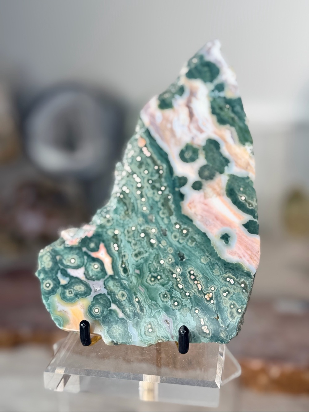AAA Green & Pink Ocean Jasper Slab Madagascar | Druzy Orbicular